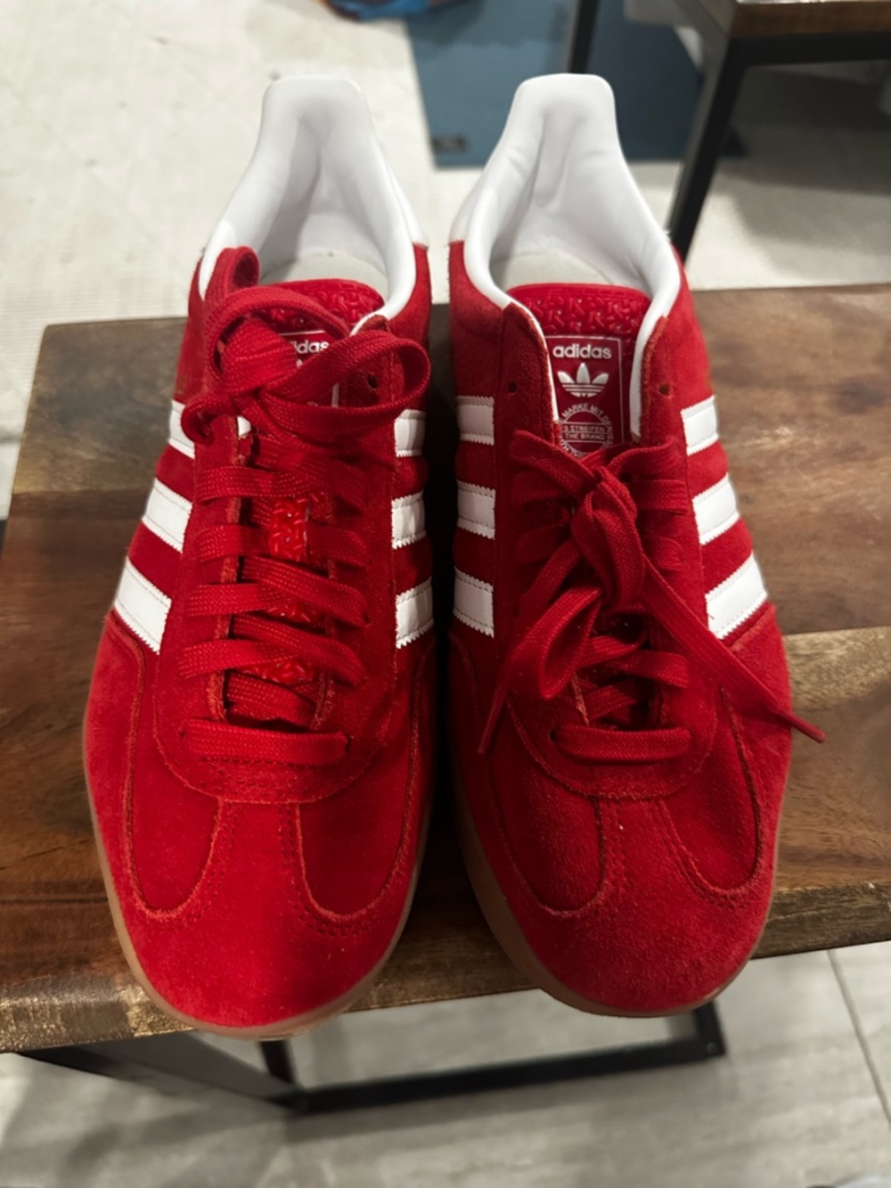 adidas Red Suede Low-Top Sneakers with White Stripes